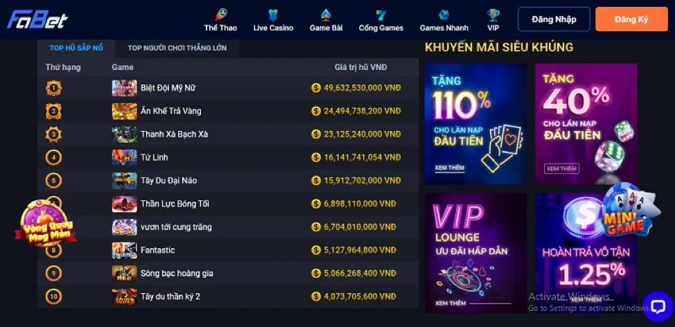 Trò chơi bắn cá tại 100win Casino